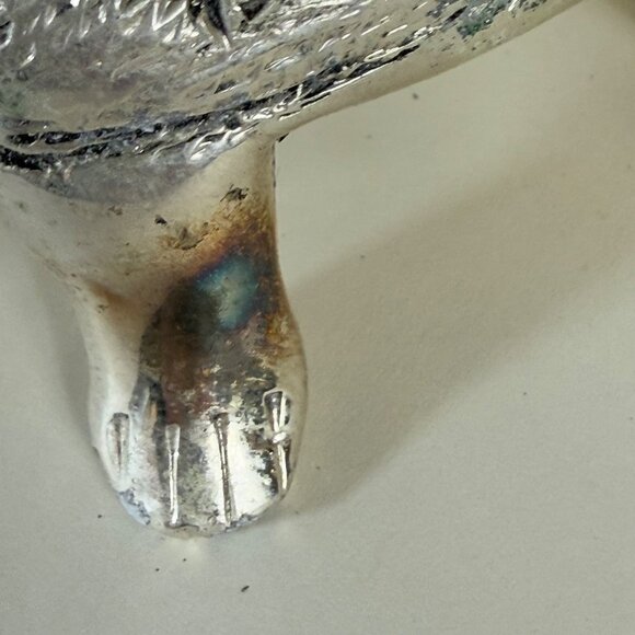 Sea Turtle White Metal Tortoise Sculpture Embossed Silver Tone Nautical Decor - Picture 11 of 15